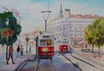 Trams in Prague_painted by Lai Ying-Tse 布拉格街車